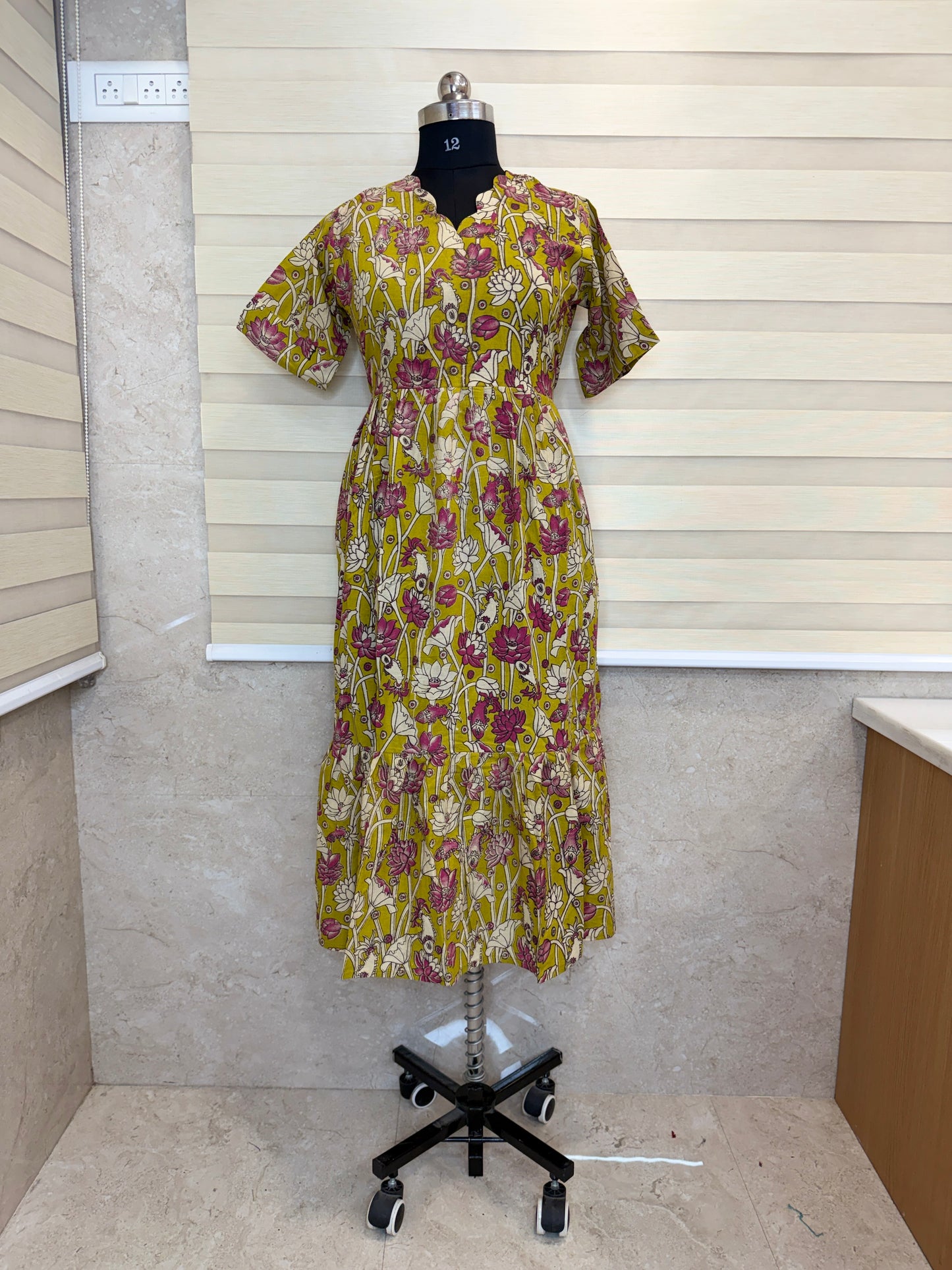 Kalamkari Prints Cotton Frocks Lotus Pond Print