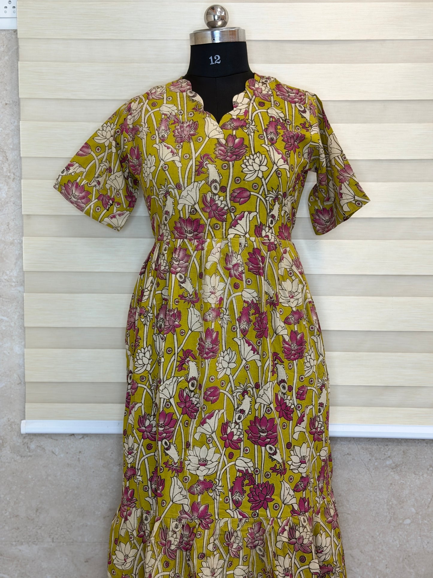 Kalamkari Prints Cotton Frocks Lotus Pond Print