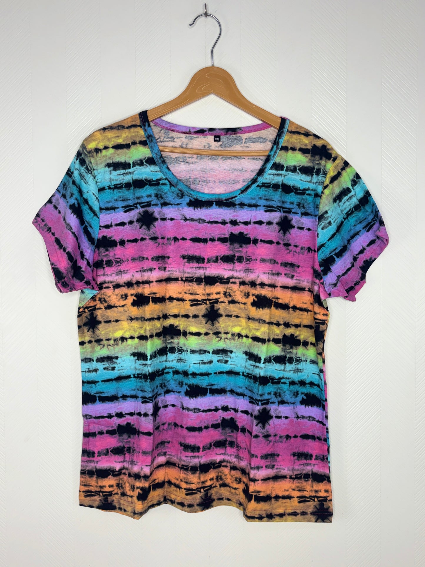 Multicolor Tie-Dye Stripe Print Women's T-Shirt