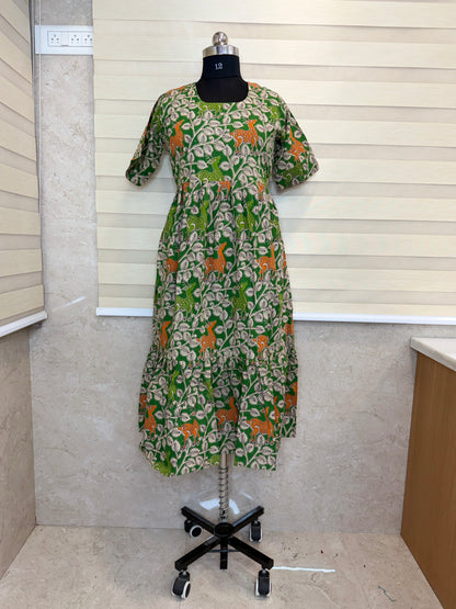 Kalamkari Prints Cotton Frocks Deer Print