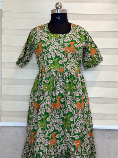 Kalamkari Prints Cotton Frocks Deer Print