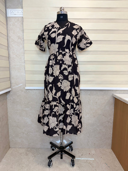 Kalamkari Prints Cotton Frocks Floral Vine Print