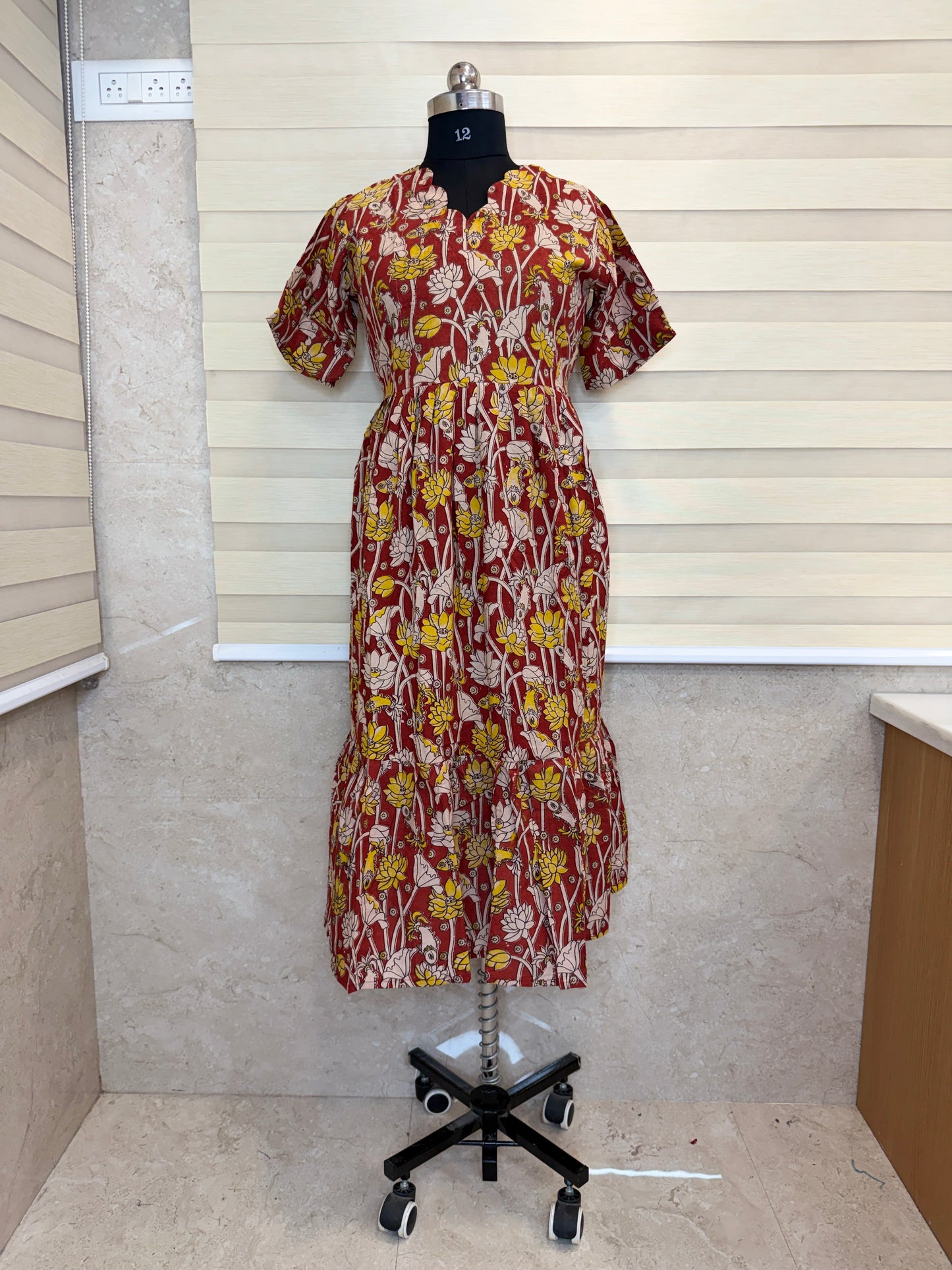 Kalamkari Prints Cotton Frocks Lotus Fish Print