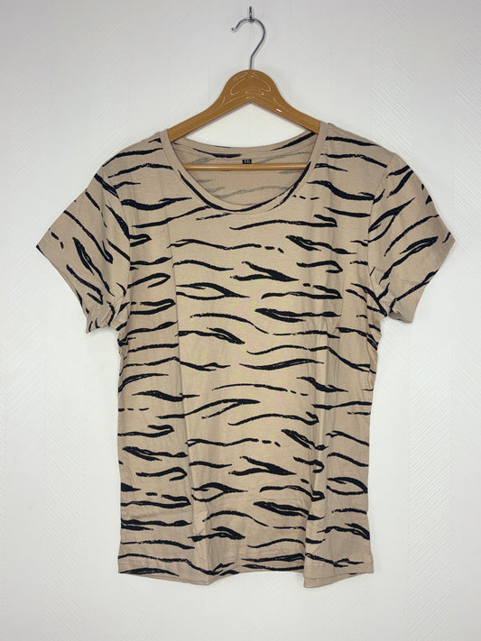 Beige Tiger Stripe Print Women's T-Shirt