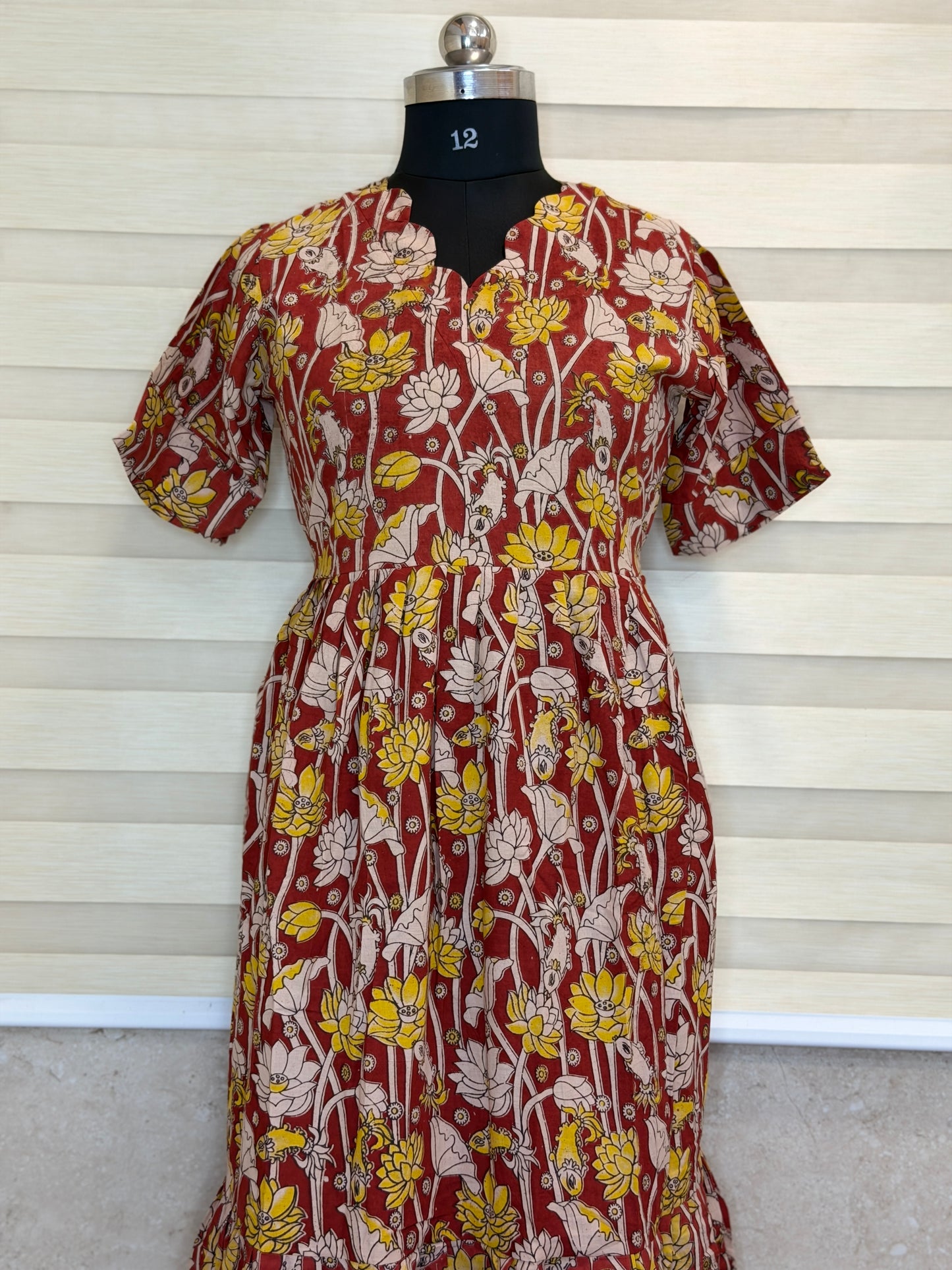 Kalamkari Prints Cotton Frocks Lotus Fish Print