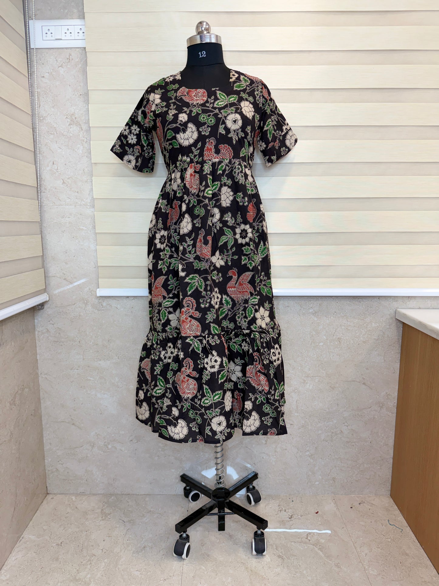 Kalamkari Prints Cotton Frocks Bird Floral Print