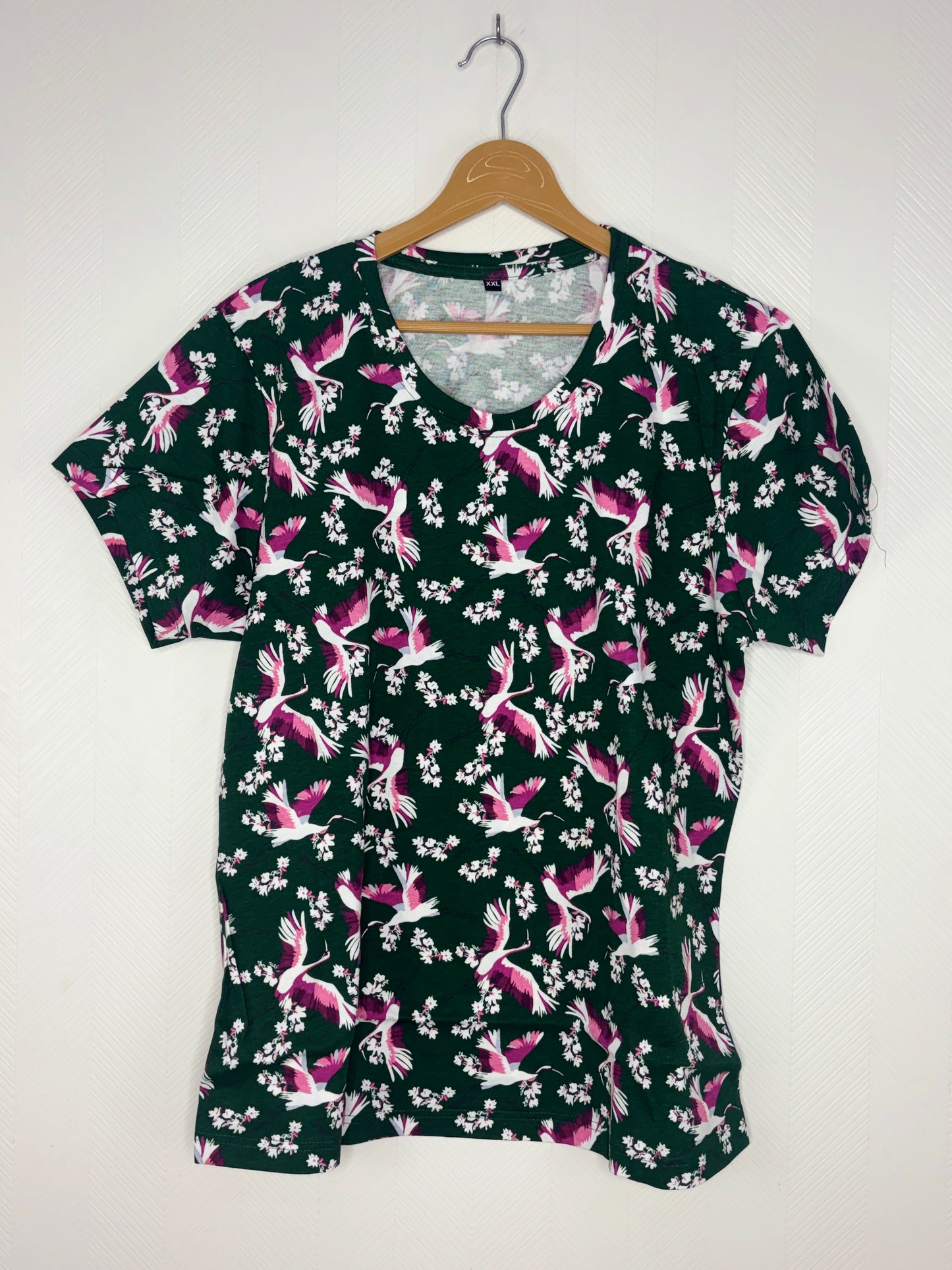Dark Green Crane Bird Print Women's T-Shirt