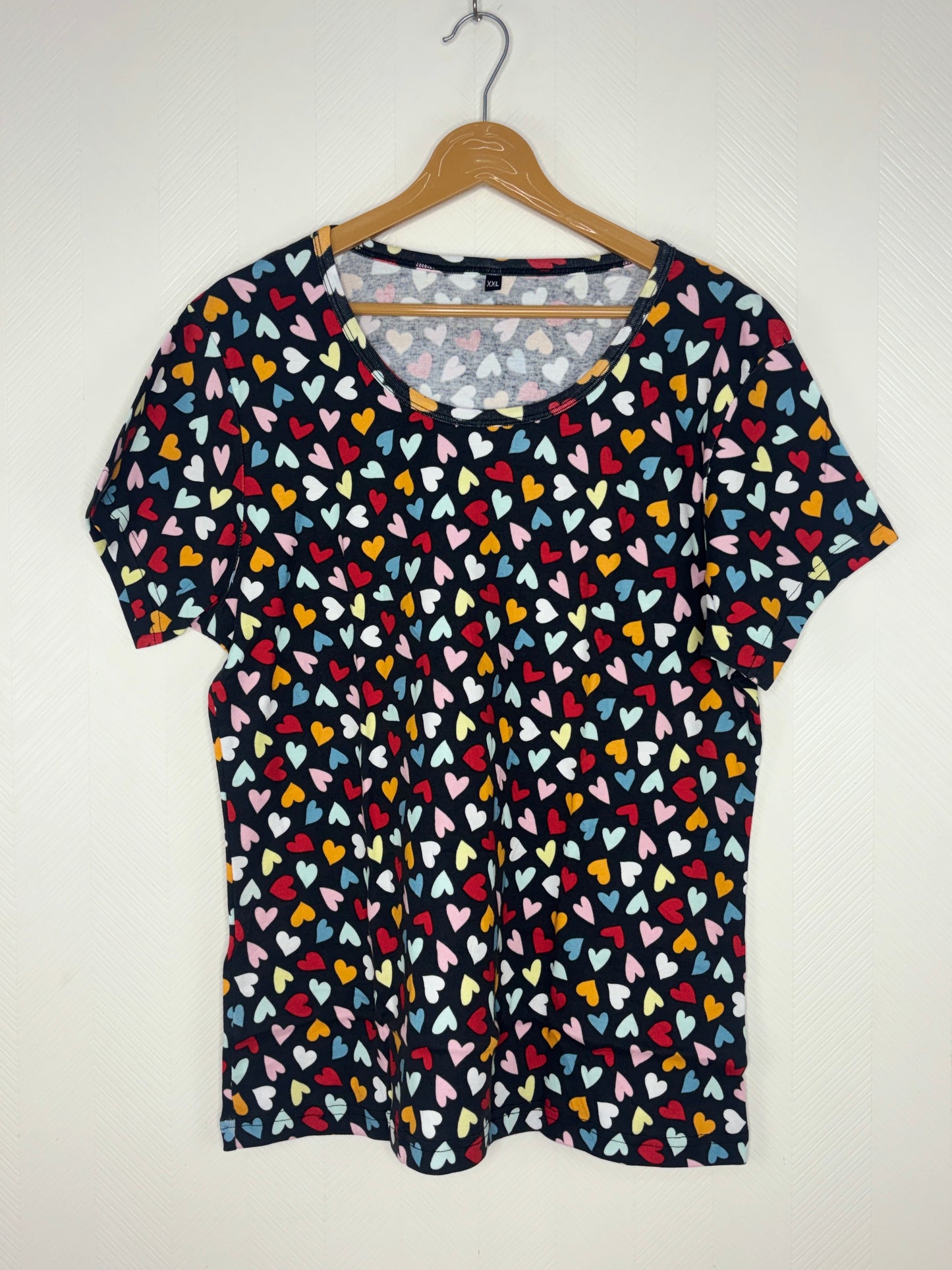 Navy Blue Multicolor Heart Print Women's T-Shirt