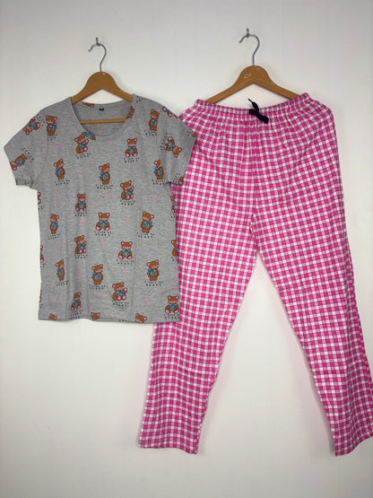 Grey Teddy Bear Print T-Shirt and Pant Set
