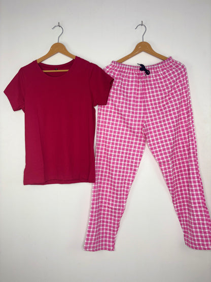 Dark red Solid T-Shirt and Pant Set