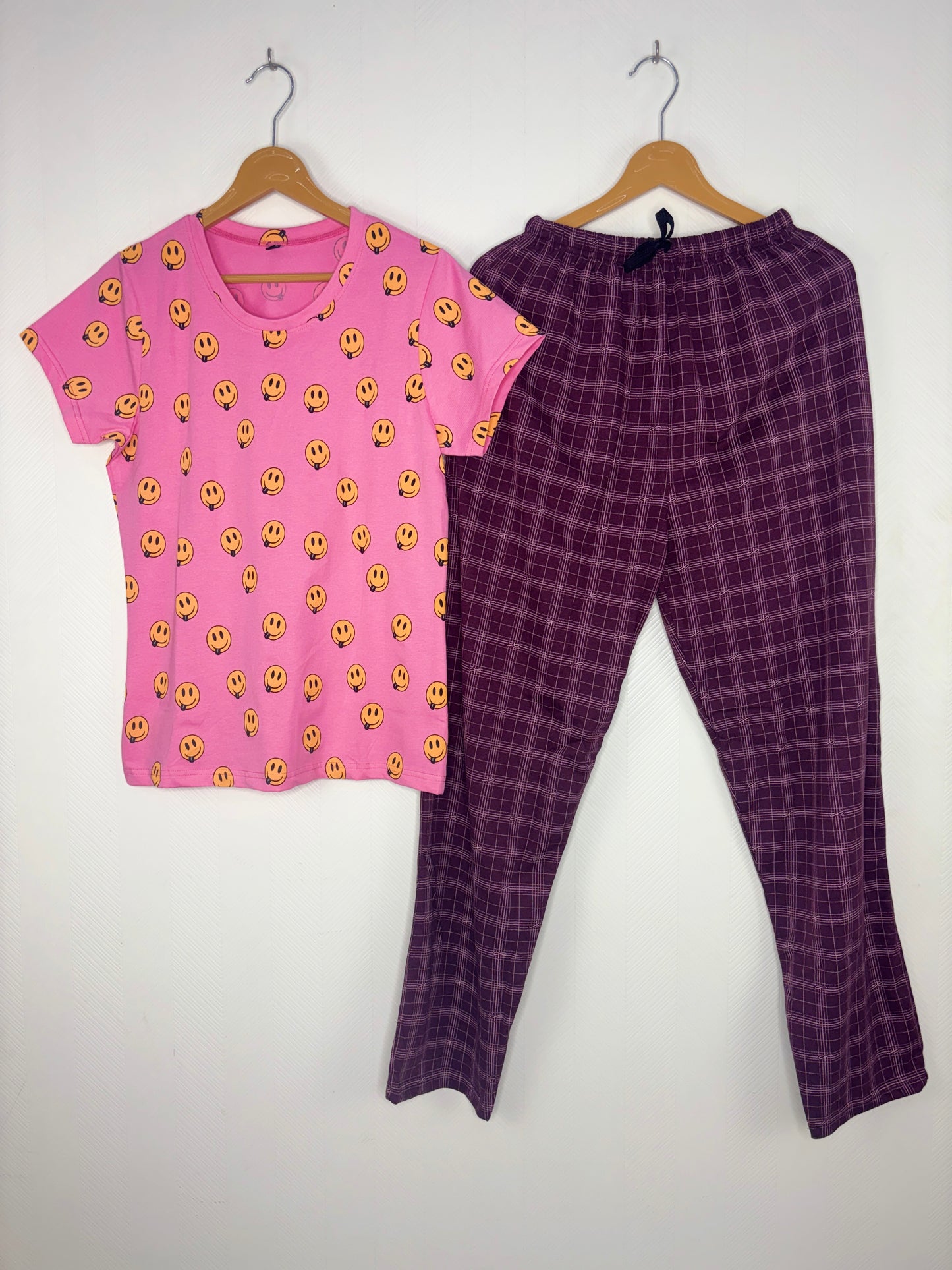 Pink Smiley Face Print T-Shirt and Pant Set