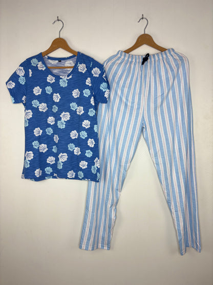 Blue Seashell Print T-Shirt and Pant Set