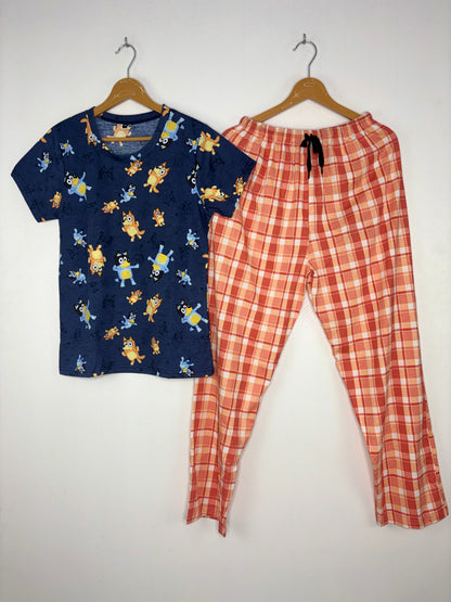 Navy Blue Bluey Print T-Shirt and Pant Set