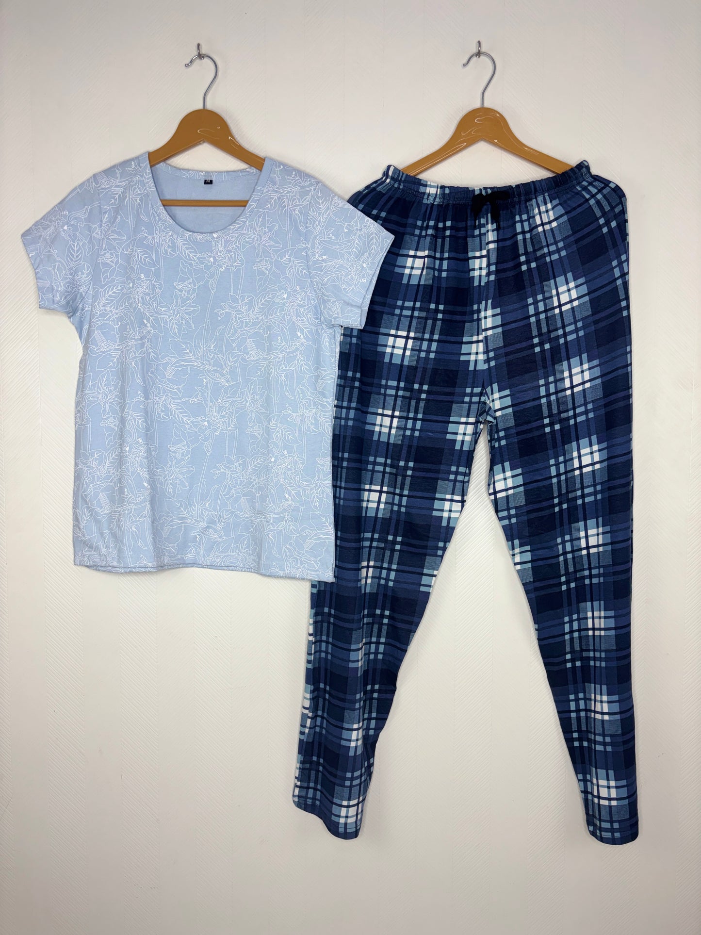 Light Blue Floral Print T-Shirt and Pant Set