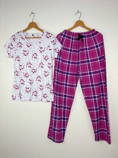 White Flamingo Print T-Shirt and Pant Set