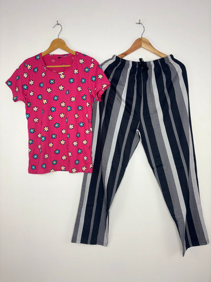 Pink Daisy Print T-Shirt and Pant Set