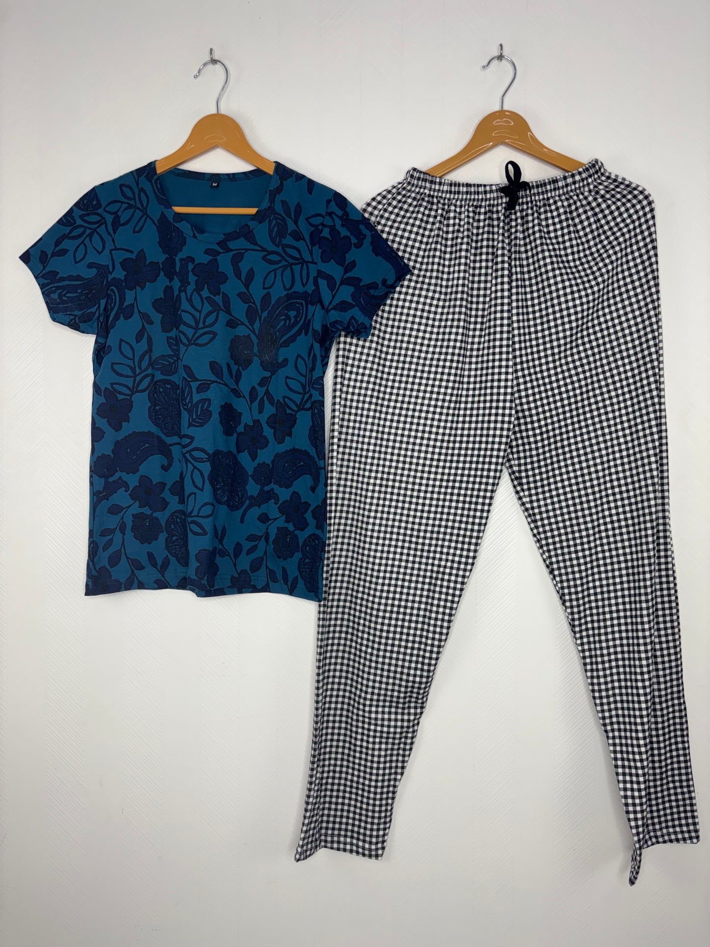 Teal Blue Floral Print T-Shirt and Pant Set