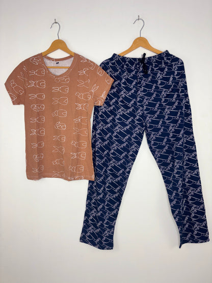 Brown Bunny Print T-Shirt and Pant Set