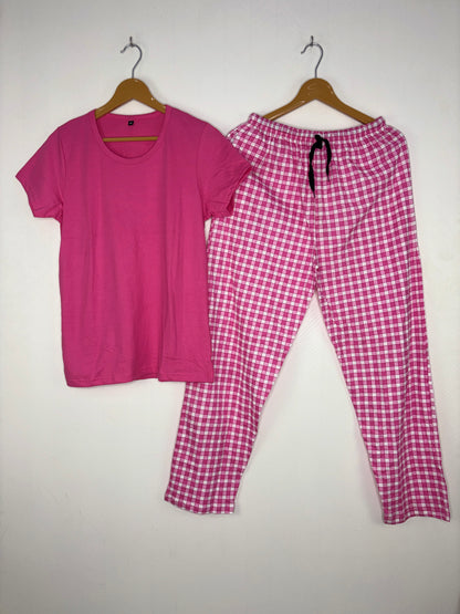 Hot Pink Solid T-Shirt and Pant Set
