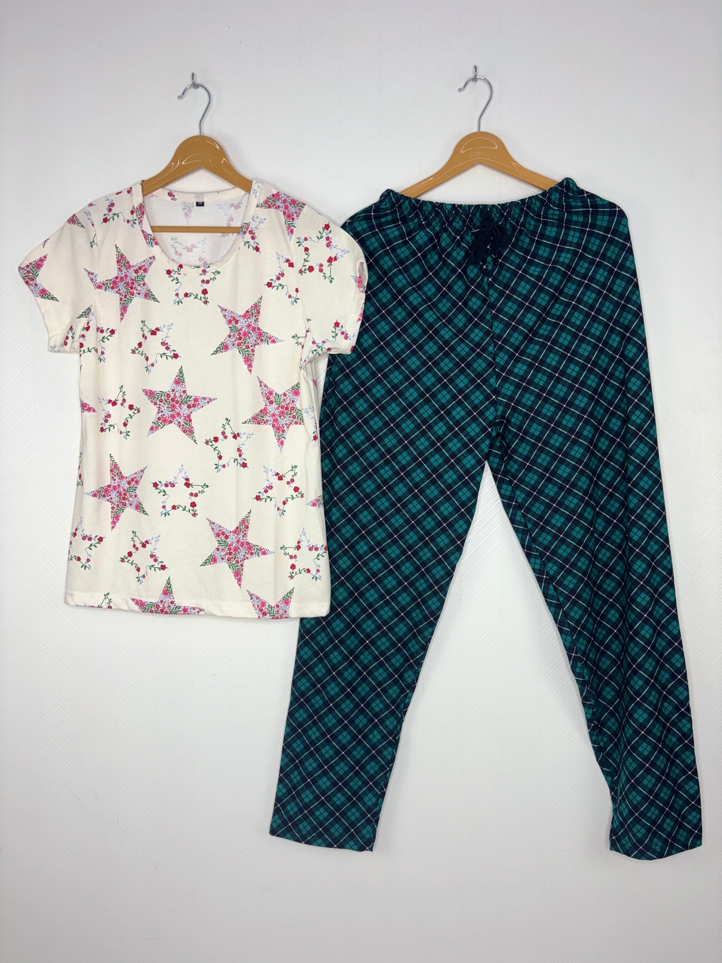 Cream Floral Star Print T-Shirt and Pant Set