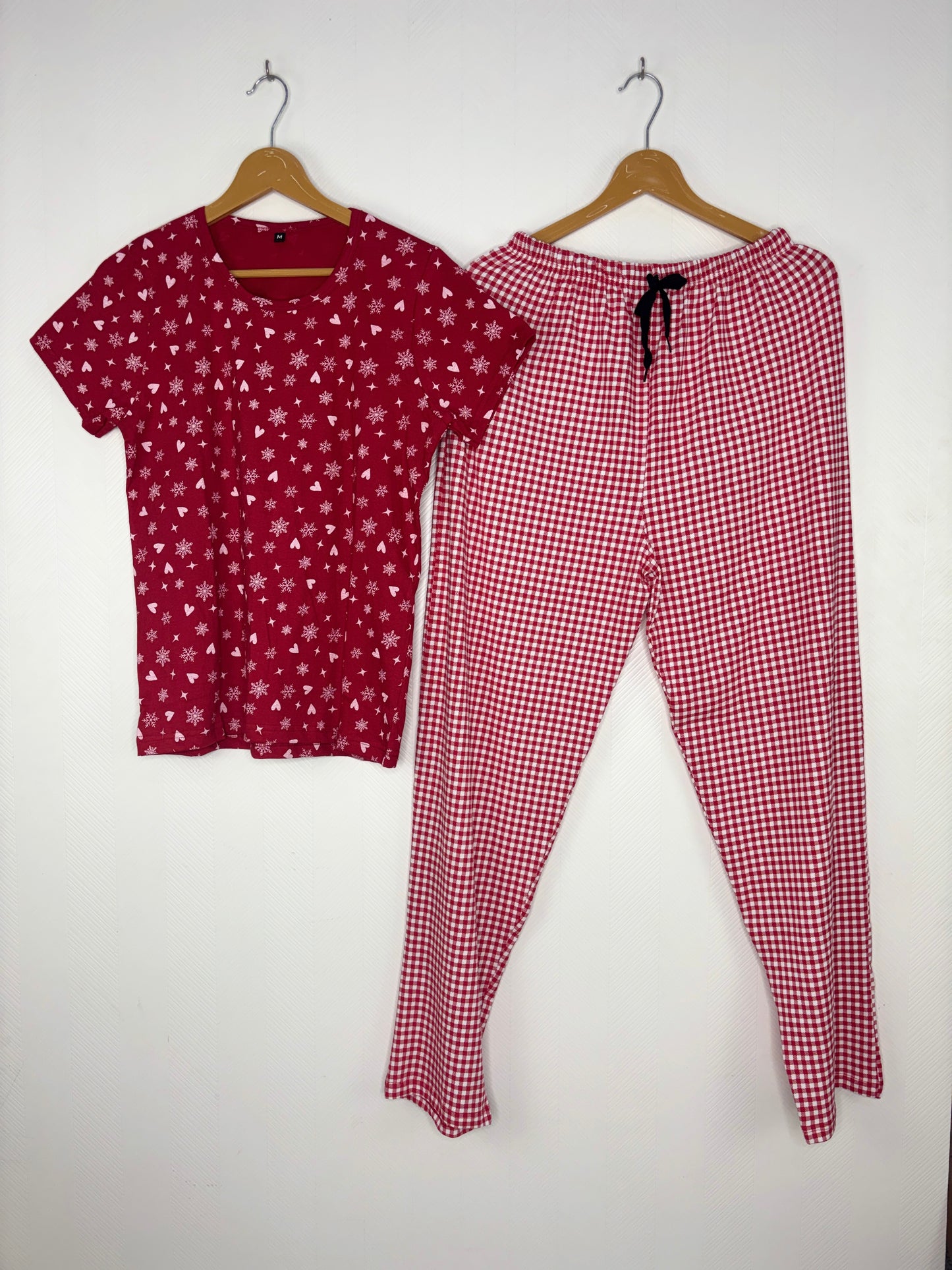 Red Snowflake Heart Print T-Shirt and Pant Set