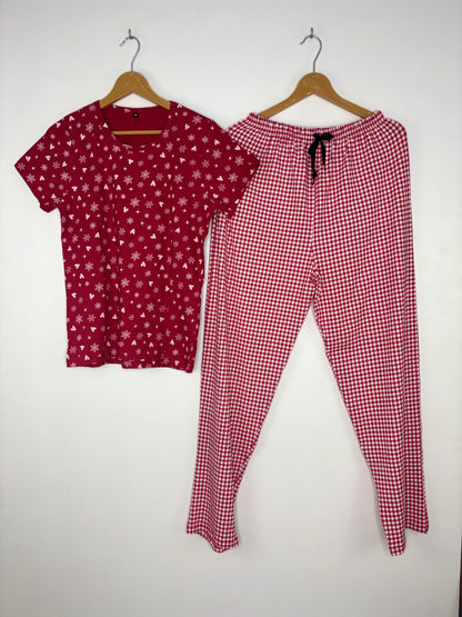 Red Snowflake Heart Print T-Shirt and Pant Set