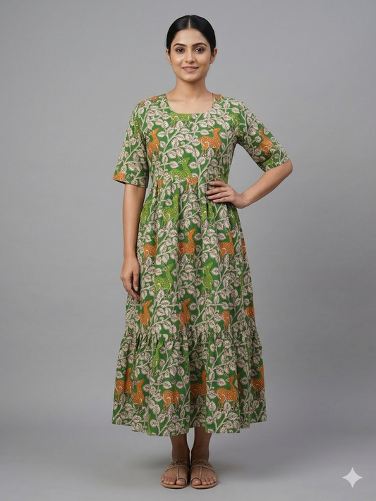 Kalamkari Prints Cotton Frocks Deer Print
