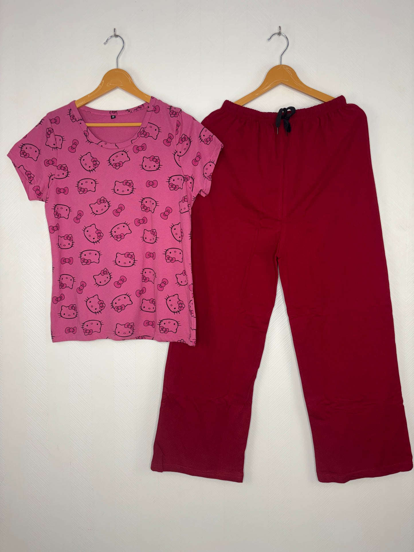 Pink Kitty Print Women's T-Shirt with Palazzo