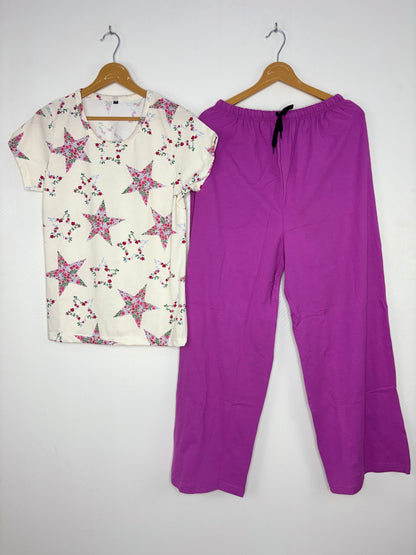 Women's Floral T-Shirt and Purple Palazzo Pant Set