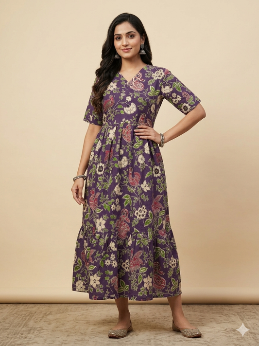 Kalamkari Prints Cotton Frocks Bird Print