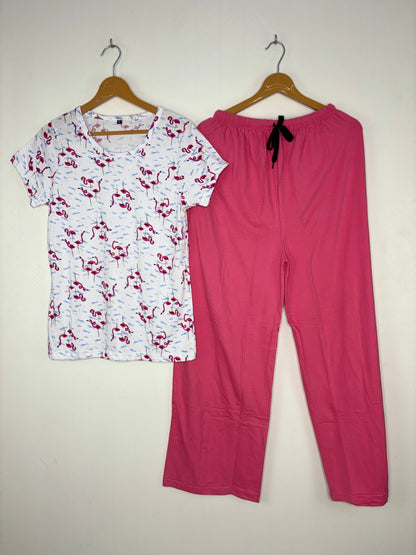 White Flamingo Print T-shirt with Palazzo