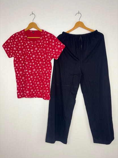 Red Snowflake Print T-shirt with Palazzo