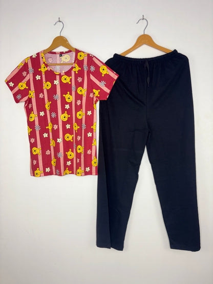 Red Teddy Print T-shirt with Palazzo