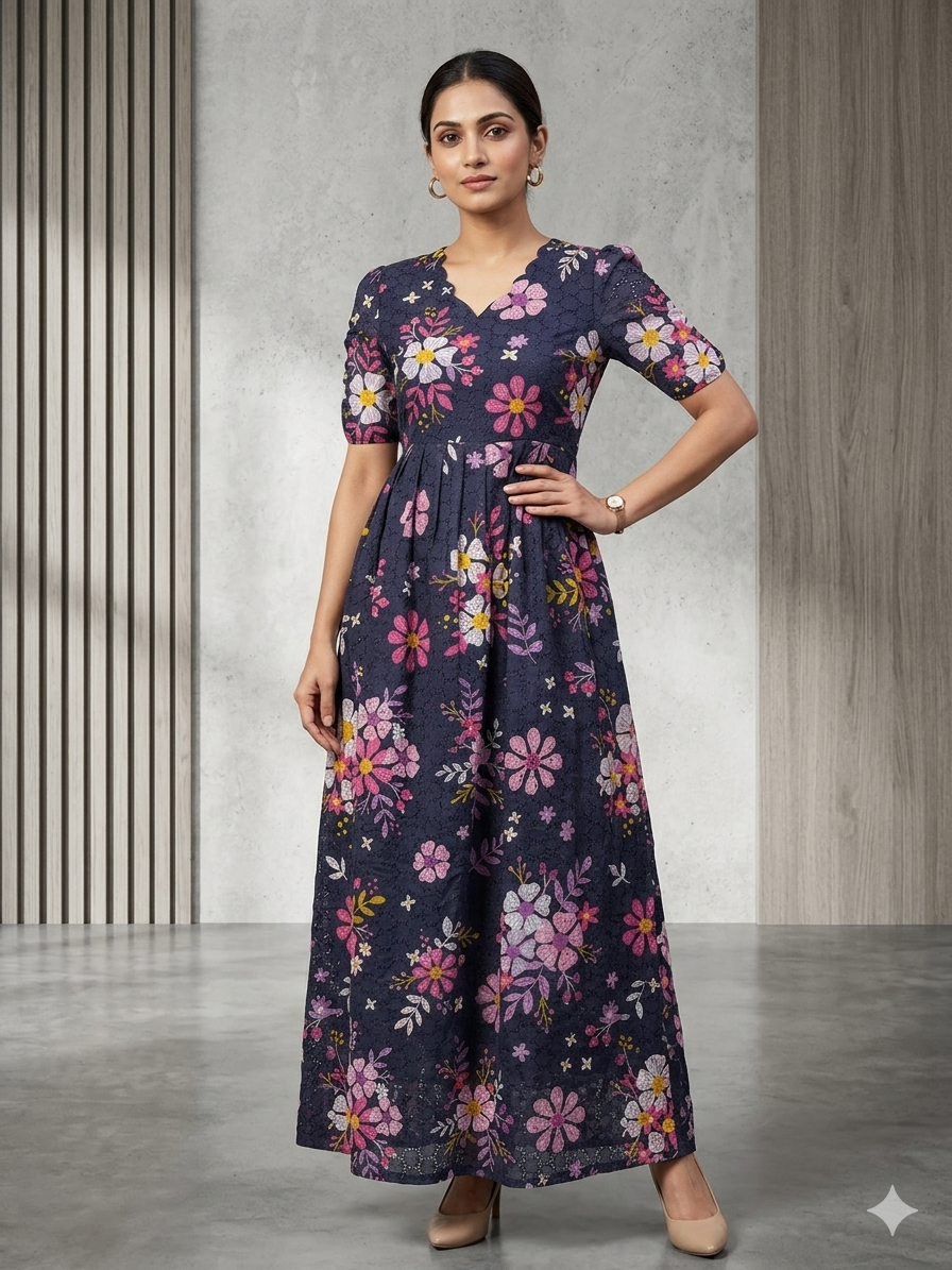 Navy Floral Hakoba Non Feeding Maxi