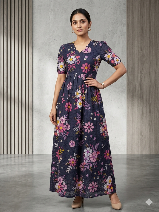 Navy Floral Hakoba Non Feeding Maxi