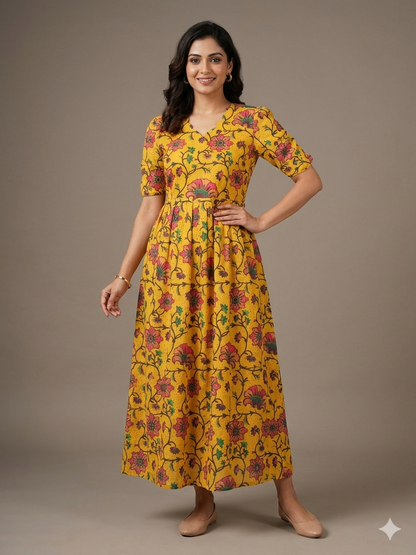 Mustard Floral Hakoba Non Feeding Maxi