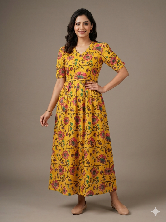 Mustard Floral Hakoba Non Feeding Maxi