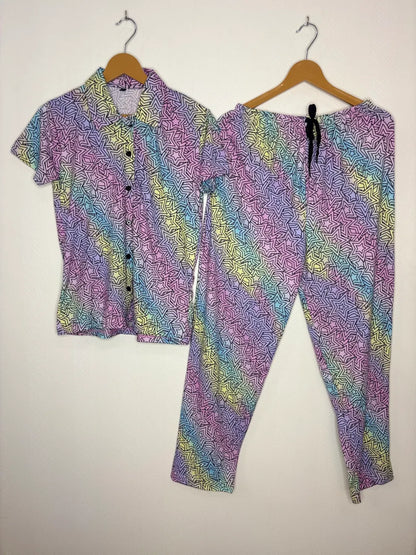 Spun Fabric Multi-Color with Scribble Printed Shirt and Pant Coords