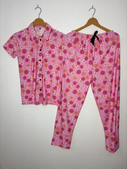 Spun Fabric Pink with Floral Printed Shirt and Pant Coords