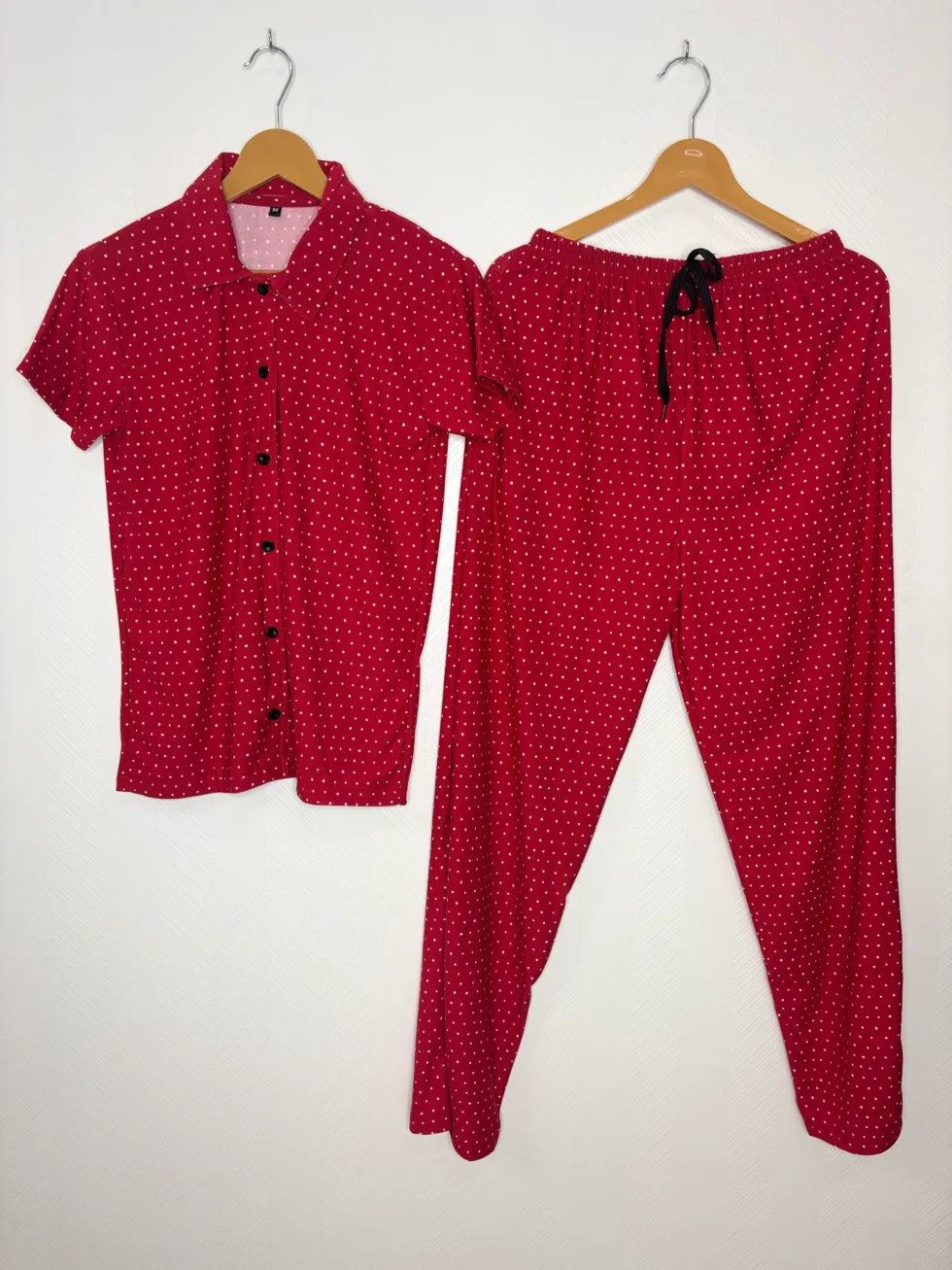 Spun Fabric Red with White Heart Printed Shirt and Pant Coords