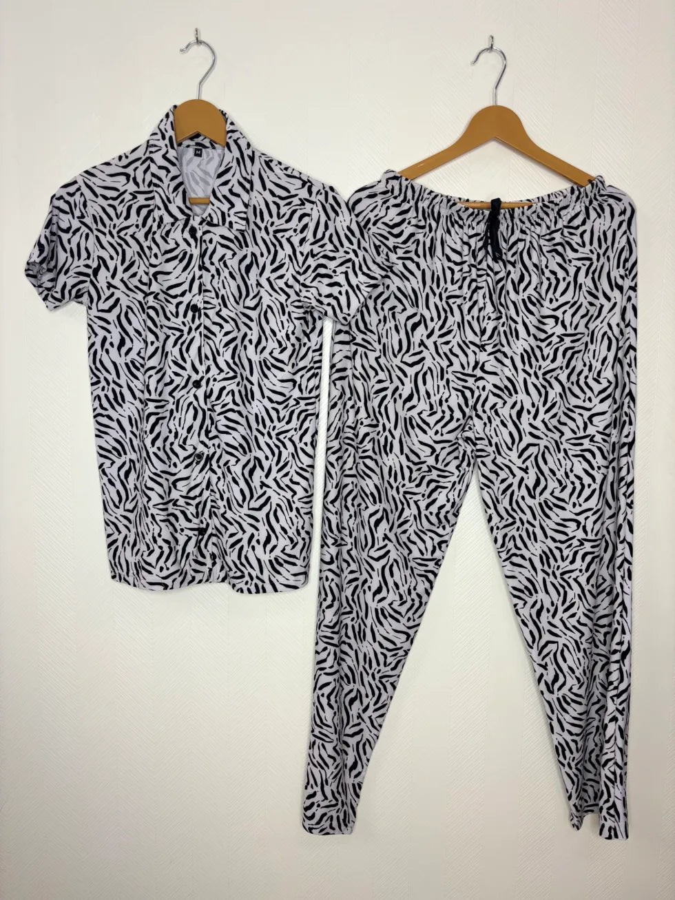Spun Fabric Black and White Zebra Printed Shirt and Pant Coords