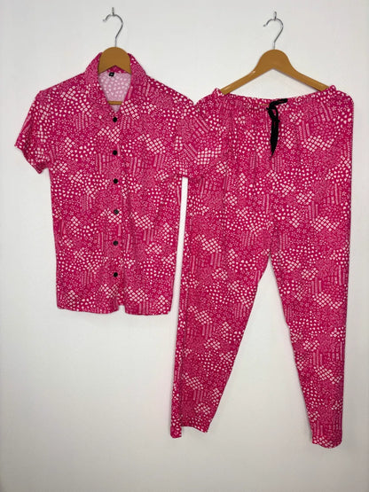 Spun Fabric Pink Batik-Style Pattern Printed Shirt and Pant Coords
