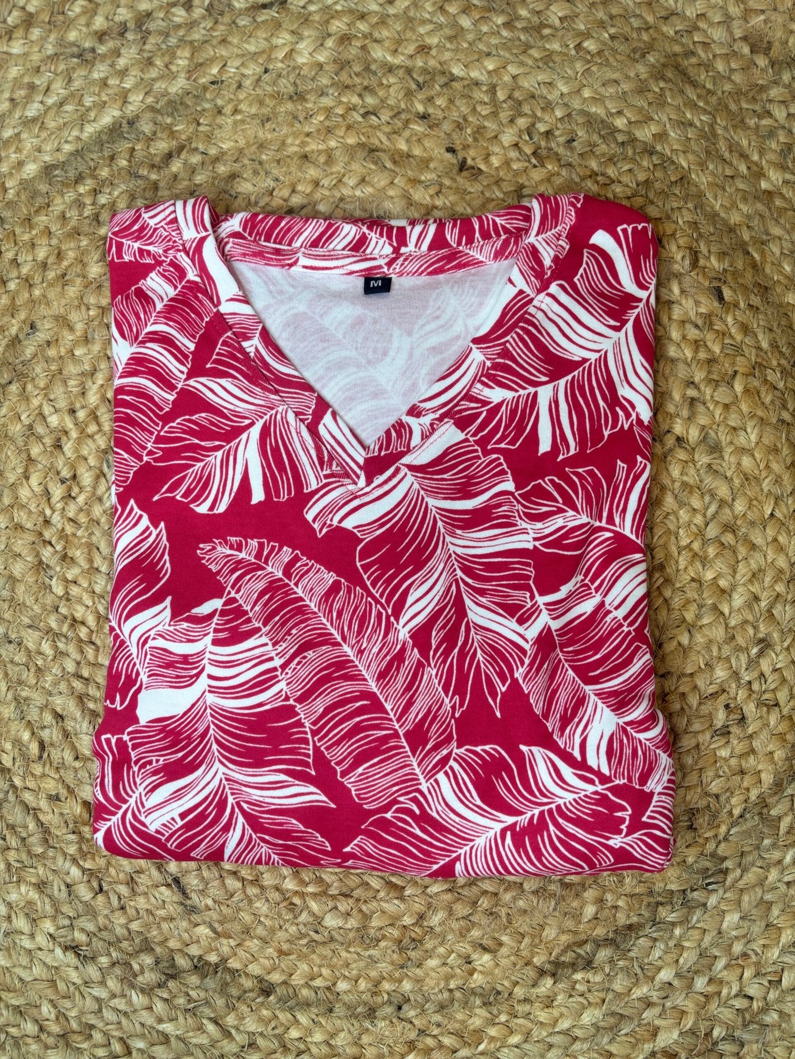 Red White Leaves Printed Lounge Frock