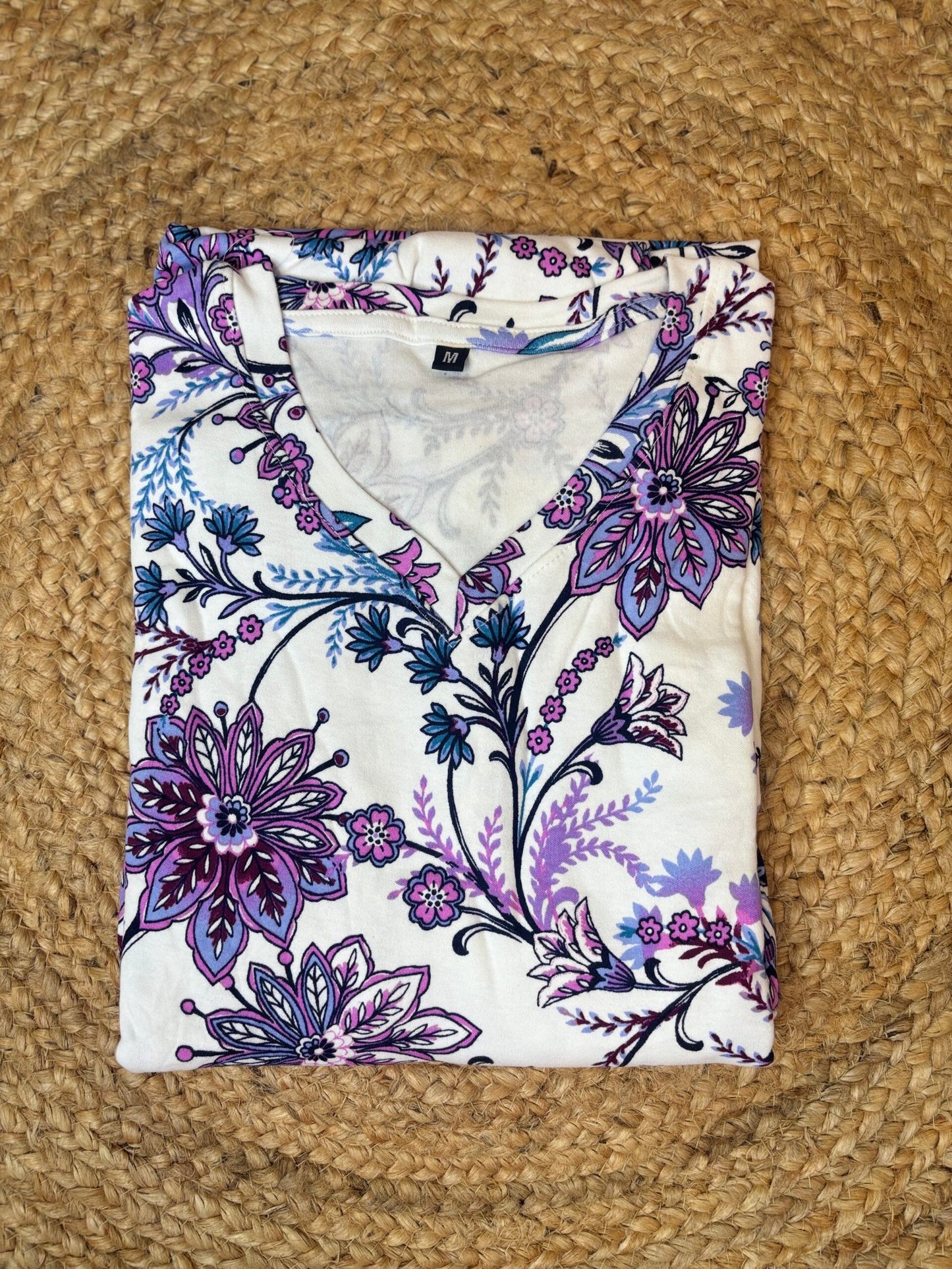 White Floral Printed Lounge Frock