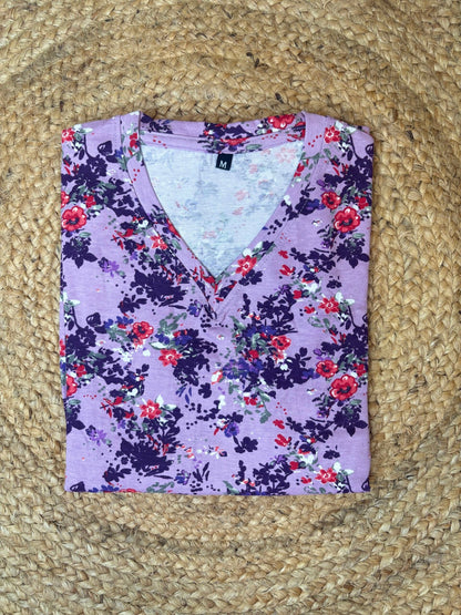 Lavender Blue Floral Printed Lounge Frock