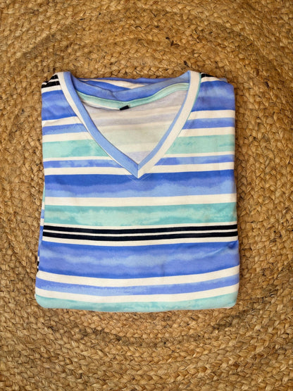 Blue White Shade Stripes Lounge Frock