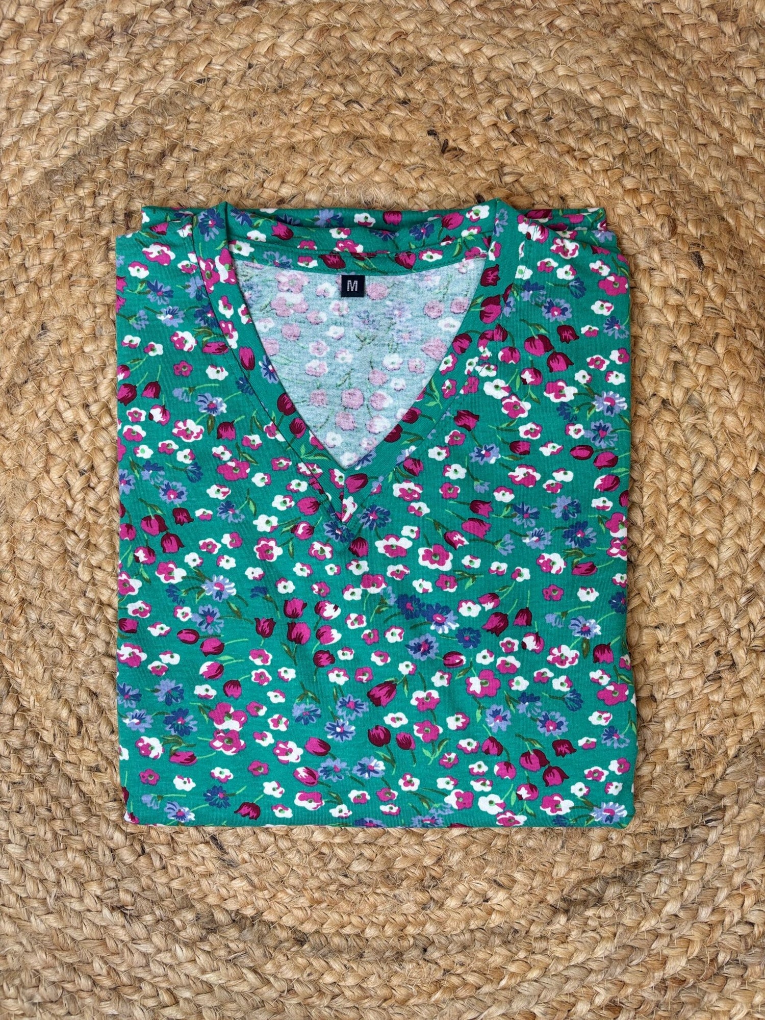 Teal Pink Flower Printed Lounge Frock