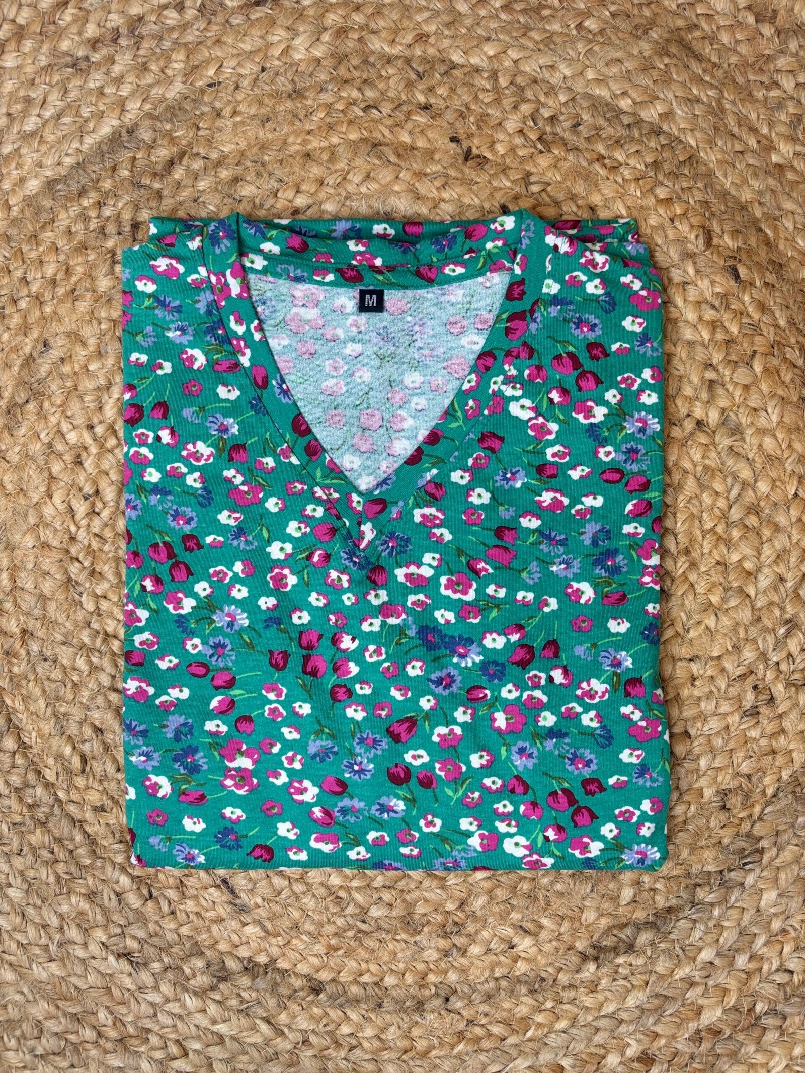 Teal Pink Flower Printed Lounge Frock