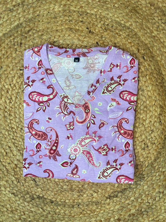 Purple Red Leaf Shapes Printed Lounge Frock