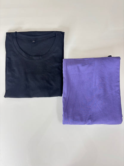Women's Solid Black T-Shirt and Lavender Palazzo Pant Set